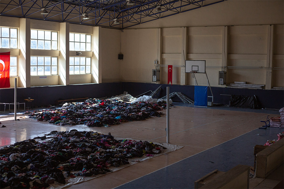 A school gym used as a shelter for the displaced after the earthquake