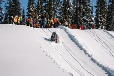 Concrete toboggan going down a snowy hill