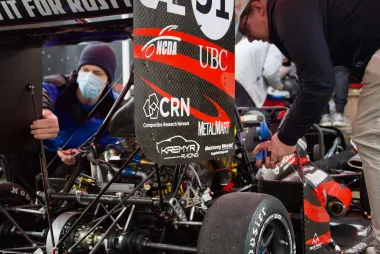 Formula UBC members working on their Formula-1 style race car