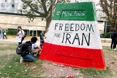 UBC students paint the Engineering cairn in Iranian colours