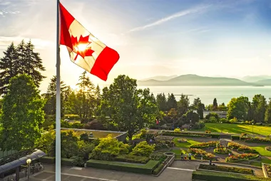 Flag of Canada over UBC Rose Garden