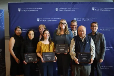 Picture of (from left to right) Laura Thomsen, Marlene Chow, Trudy Chimko, Emily Chan, Carmen Jensen, Dr. Bernie Garrett, Ken Wong, and Dr. James Olsen
