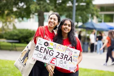 Two engineering students smiling