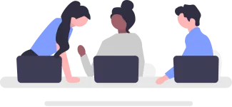 An illustration of 3 people working together on laptops