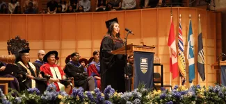 Engineering alum Nomi Danzig gives a speech at graduation