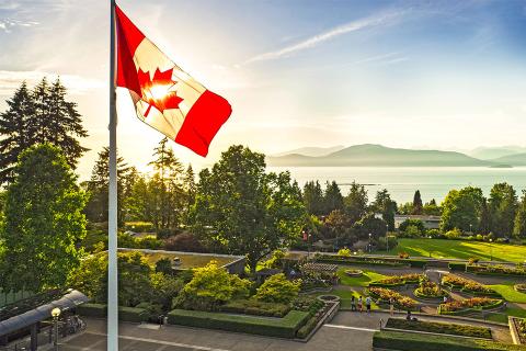 Flag of Canada over UBC Rose Garden