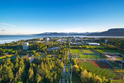 Aerial view of UBC Vancouver campus in June 2024