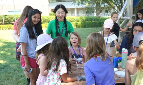 A group of schoolchildren and Geering Up camp counsellors