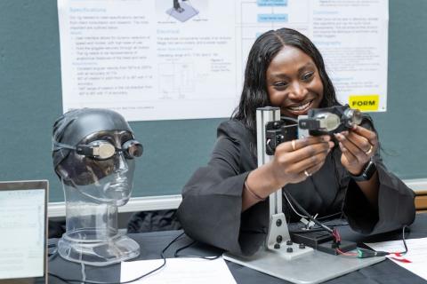 A student working with swimming goggles