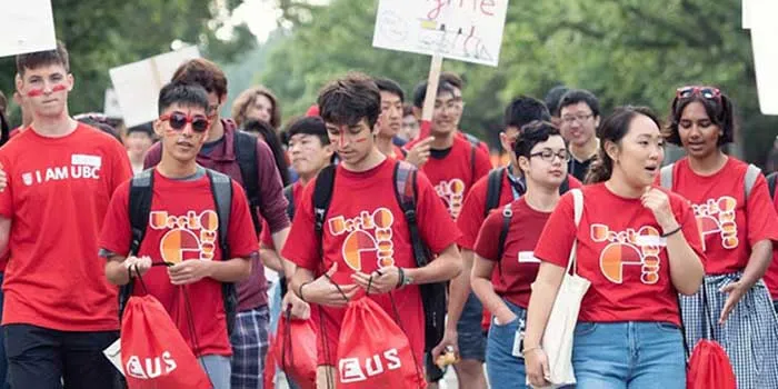A group of students in red engineering t-shirts