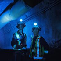 Two UBC mining engineering students at a co-op term at New Gold.
